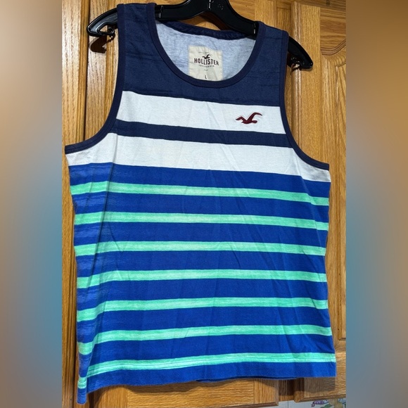 Vintage Y2K Hollister Striped Blue and Green Tank Top Men's Medium Fit - Picture 2 of 5